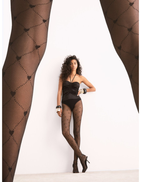 Schwarze Strumpfhose mit Netz- und Herzmuster Fiore The Royal 20 den