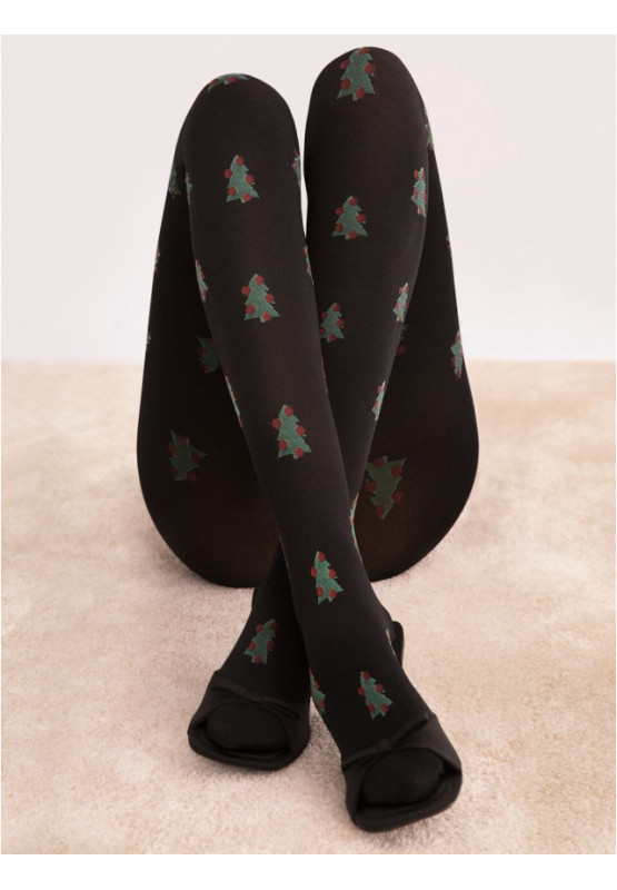 Weihnachtsstrumpfhose mit Weihnachtsbäumen Fiore So Quiet 60 den