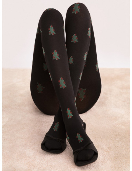 Weihnachtsstrumpfhose mit Weihnachtsbäumen Fiore So Quiet 60 den