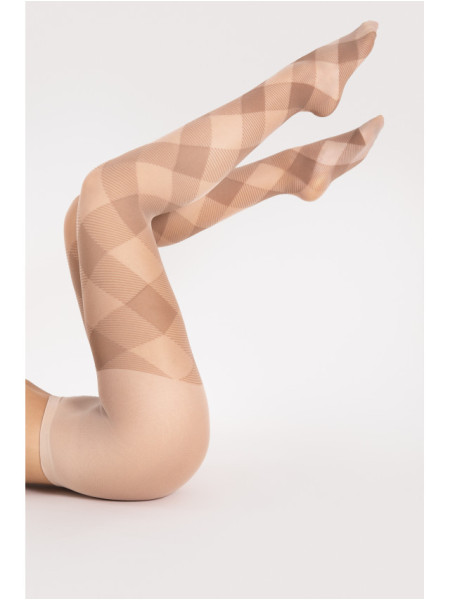 Beige karierte Damenstrumpfhose Fiore Alex