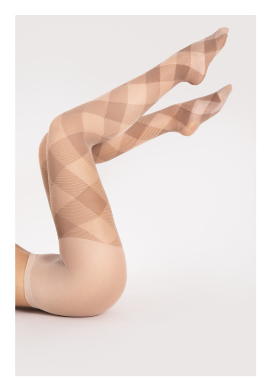 Beige karierte Damenstrumpfhose Fiore Alex