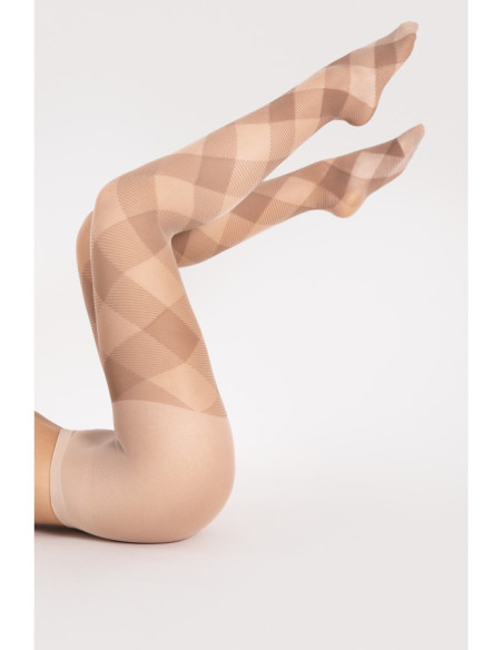 Beige karierte Damenstrumpfhose Fiore Alex