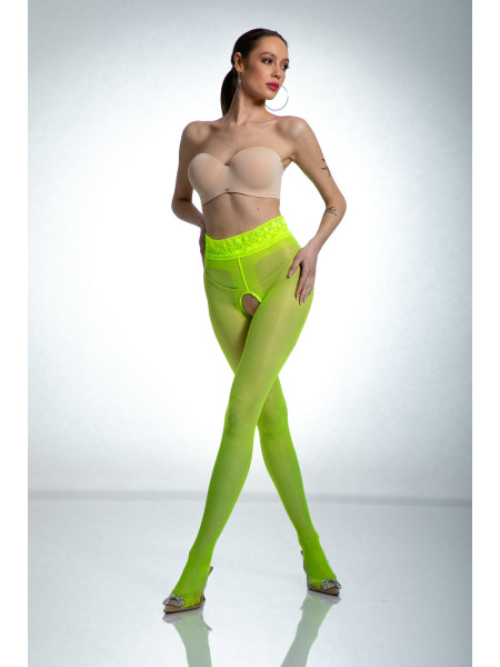 Amour Hip Lace Strumpfhose mit offenem Schritt in Fluo-Gelb