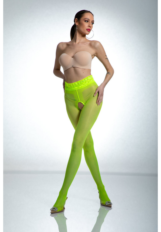 Amour Hip Lace Strumpfhose mit offenem Schritt in Fluo-Gelb
