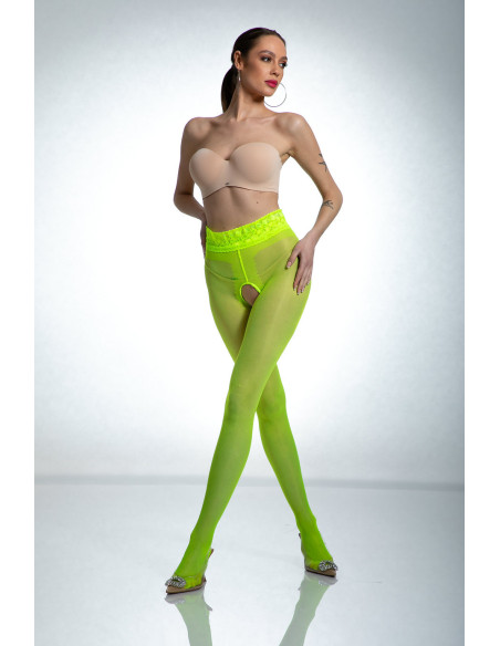 Amour Hip Lace Strumpfhose mit offenem Schritt in Fluo-Gelb