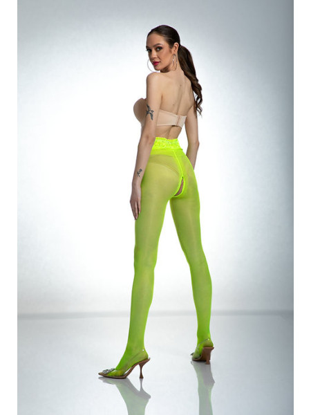 Amour Hip Lace Strumpfhose mit offenem Schritt in Fluo-Gelb 2