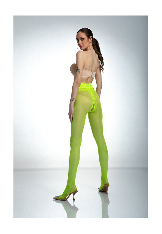Amour Hip Lace Strumpfhose mit offenem Schritt in Fluo-Gelb