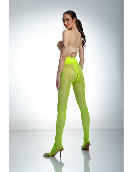 Amour Hip Lace Strumpfhose mit offenem Schritt in Fluo-Gelb