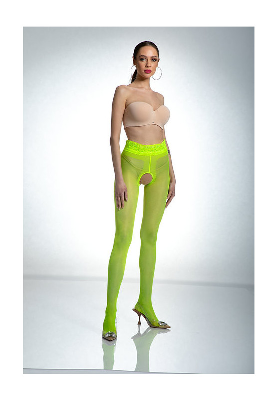 Amour Hip Lace Strumpfhose mit offenem Schritt in Fluo-Gelb