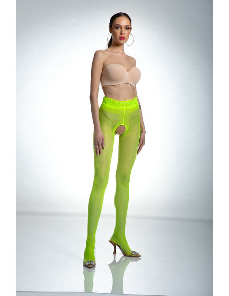 Amour Hip Lace Strumpfhose mit offenem Schritt in Fluo-Gelb