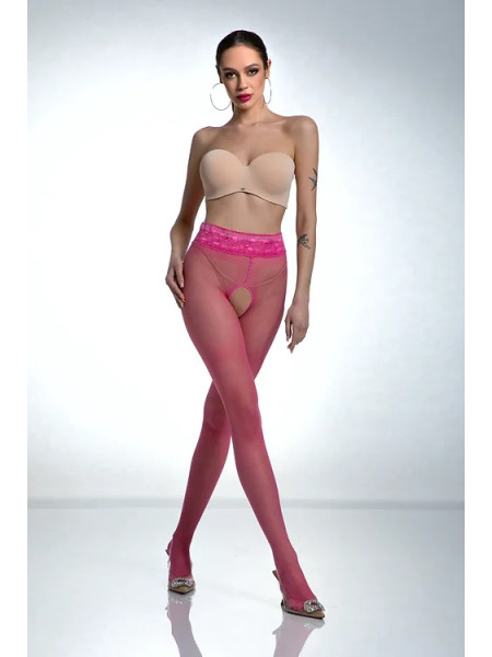 Pinkfarbene Amour Hip Lace-Strumpfhose mit offenem Schritt