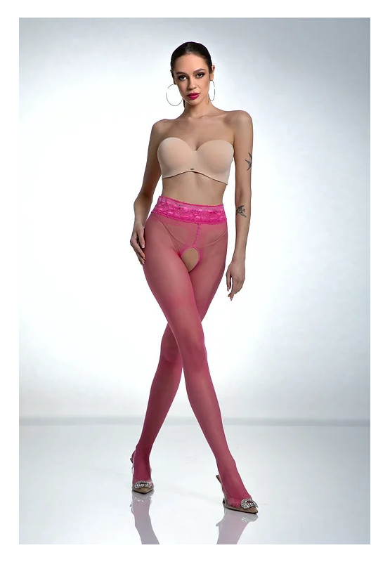 Pinkfarbene Amour Hip Lace-Strumpfhose mit offenem Schritt