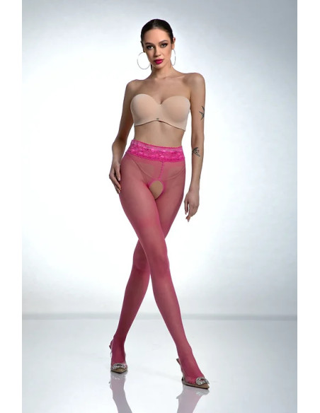 Pinkfarbene Amour Hip Lace-Strumpfhose mit offenem Schritt