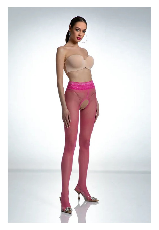 Pinkfarbene Amour Hip Lace-Strumpfhose mit offenem Schritt