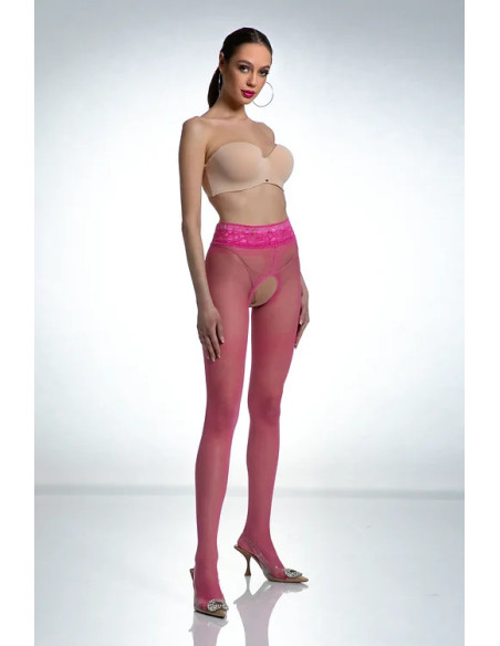 Pinkfarbene Amour Hip Lace-Strumpfhose mit offenem Schritt