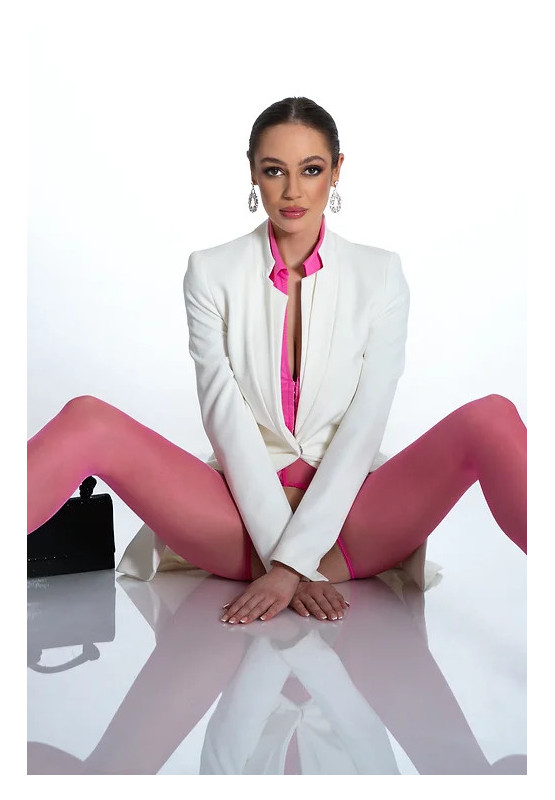 Pinkfarbene Amour Hip Lace-Strumpfhose mit offenem Schritt