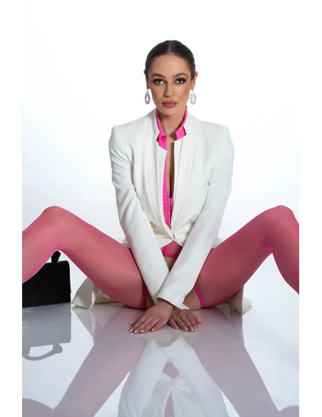 Pinkfarbene Amour Hip Lace-Strumpfhose mit offenem Schritt
