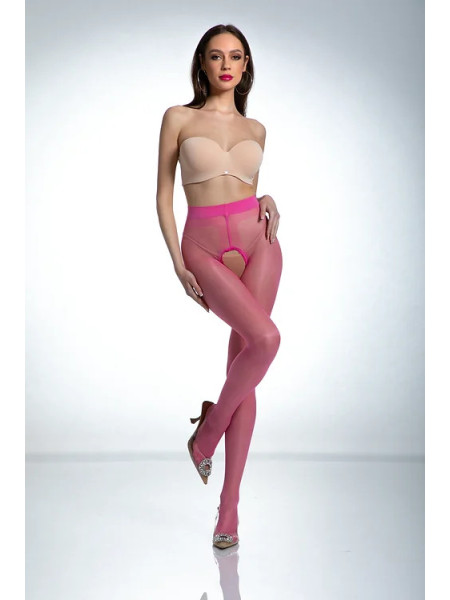 Amour Hip Gloss Rosa glänzende Strumpfhose mit Loch