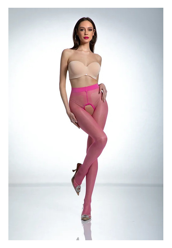 Amour Hip Gloss Rosa glänzende Strumpfhose mit Loch