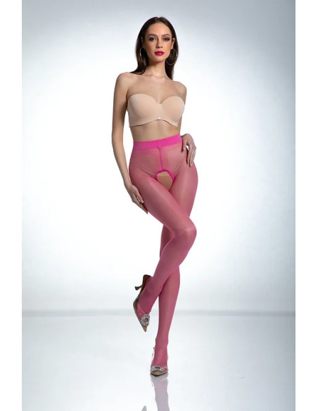 Amour Hip Gloss Rosa glänzende Strumpfhose mit Loch