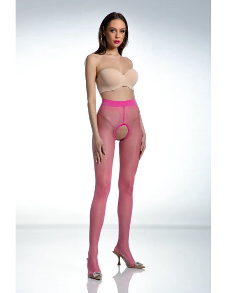Amour Hip Gloss Rosa glänzende Strumpfhose mit Loch