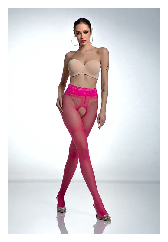 Pinkfarbene Amour Hip Lace-Strumpfhose mit offenem Schritt