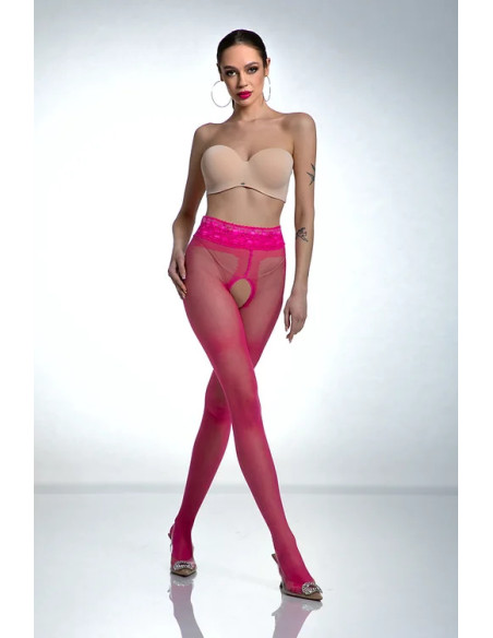 Pinkfarbene Amour Hip Lace-Strumpfhose mit offenem Schritt