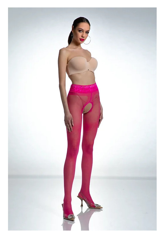 Pinkfarbene Amour Hip Lace-Strumpfhose mit offenem Schritt