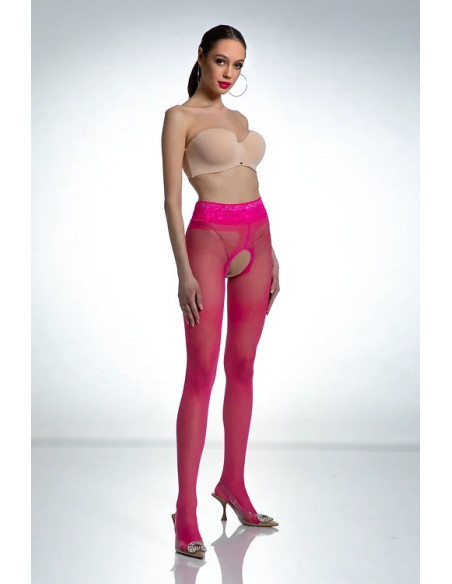 Pinkfarbene Amour Hip Lace-Strumpfhose mit offenem Schritt