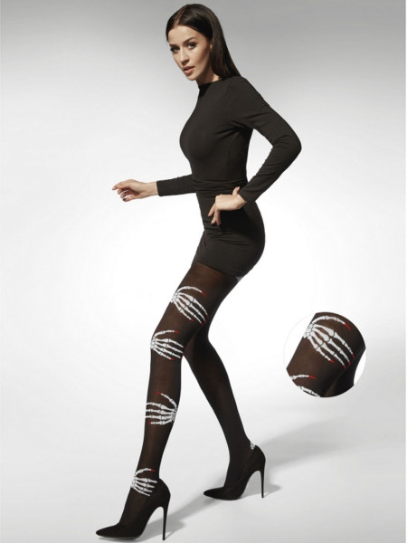 Schwarze Halloween Strumpfhose mit Handknochen 40den