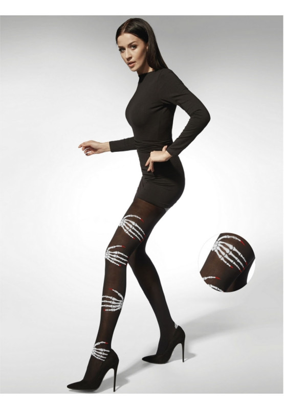 Schwarze Halloween Strumpfhose mit Handknochen 40den