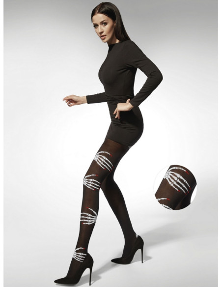Schwarze Halloween Strumpfhose mit Handknochen 40den