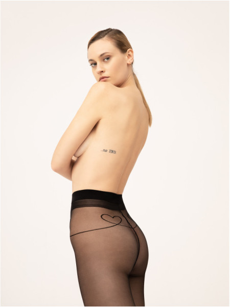 Fiore Witch Love 20 DEN schwarze Damenstrumpfhose mit Herz an der Wade 2