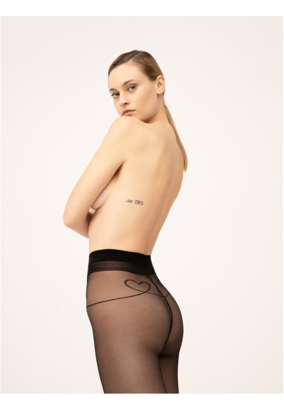 Fiore Witch Love 20 DEN schwarze Damenstrumpfhose mit Herz an der Wade
