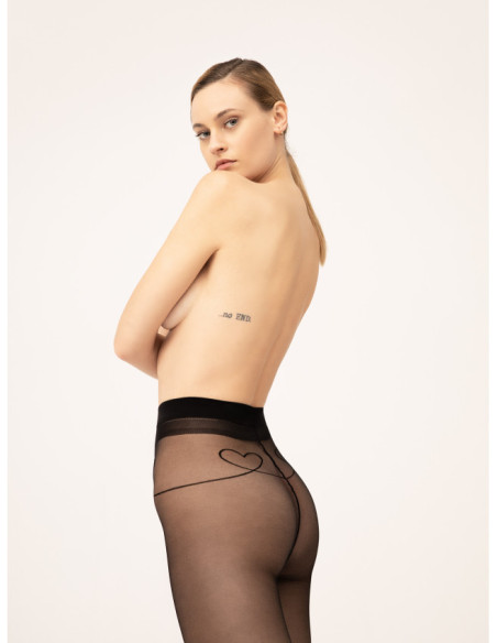 Fiore Witch Love 20 DEN schwarze Damenstrumpfhose mit Herz an der Wade