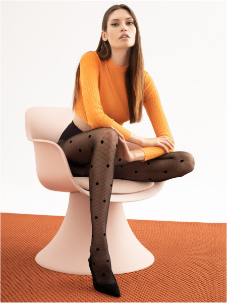 Fiore Moderne schwarze Strumpfhose mit gepunktetem Netzmuster, 20 DEN