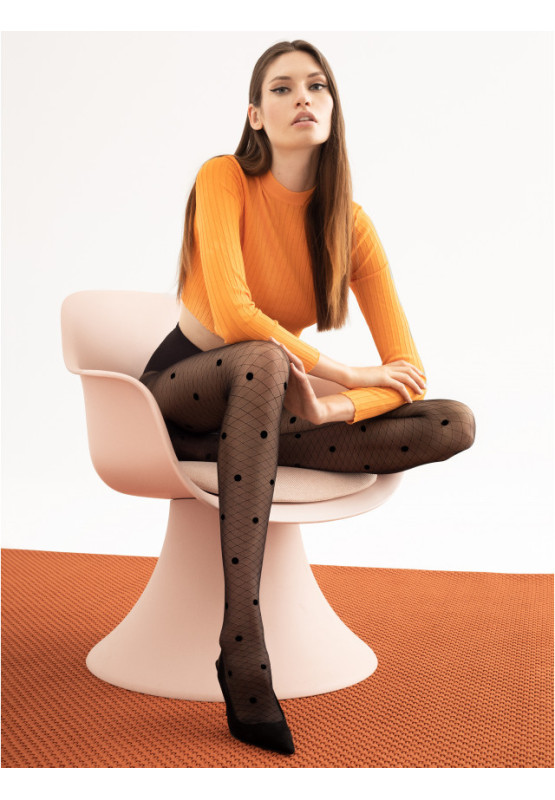 Fiore Moderne schwarze Strumpfhose mit gepunktetem Netzmuster, 20 DEN