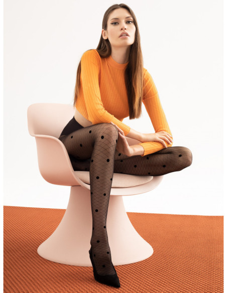 Fiore Moderne schwarze Strumpfhose mit gepunktetem Netzmuster, 20 DEN
