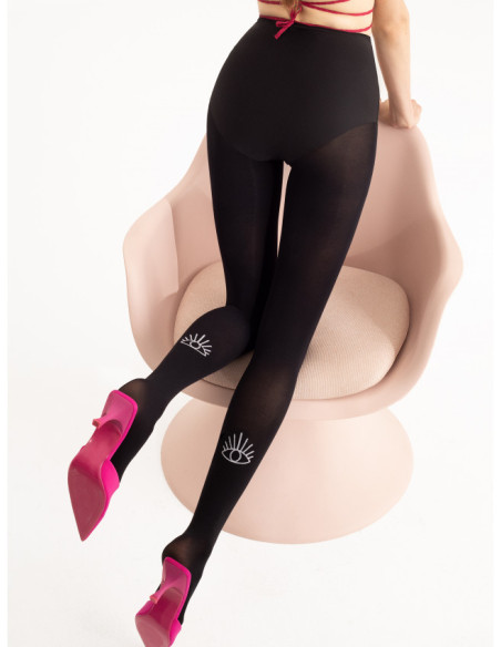 Fiore Eyes On schwarze Strumpfhose, 40 den, weißer Augenaufdruck