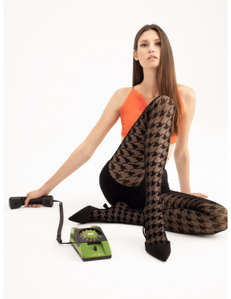 Schwarze Strumpfhose mit Hahnentrittmuster Fiore Modern Vintage, 30 DEN