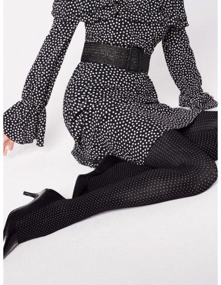 Schwarze Strumpfhose BUONA SERA 40 den mit weißen Punkten Fiore