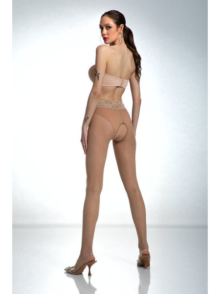 Nudefarbene Amour Hip Lace-Strumpfhose mit Loch im Schritt und Spitze 2