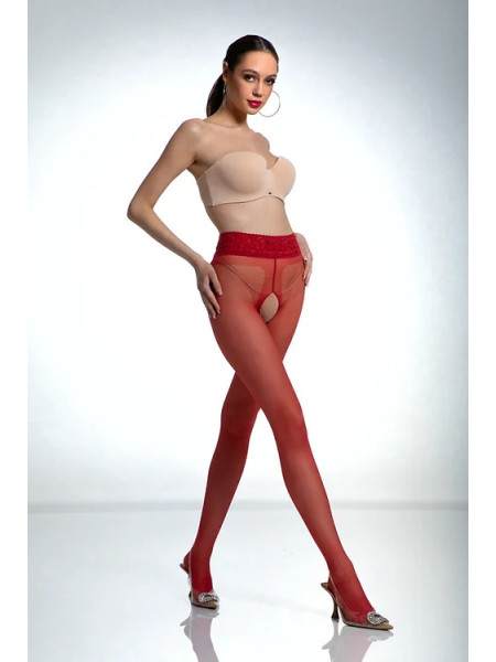 Rote Amour Hip Lace-Strumpfhose mit Loch im Schritt und Spitze