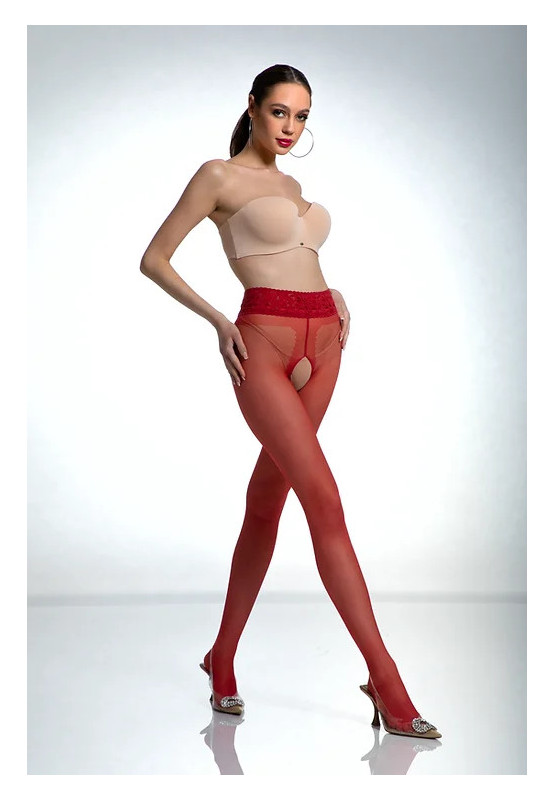 Rote Amour Hip Lace-Strumpfhose mit Loch im Schritt und Spitze
