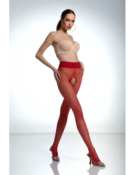 Rote Amour Hip Lace-Strumpfhose mit Loch im Schritt und Spitze
