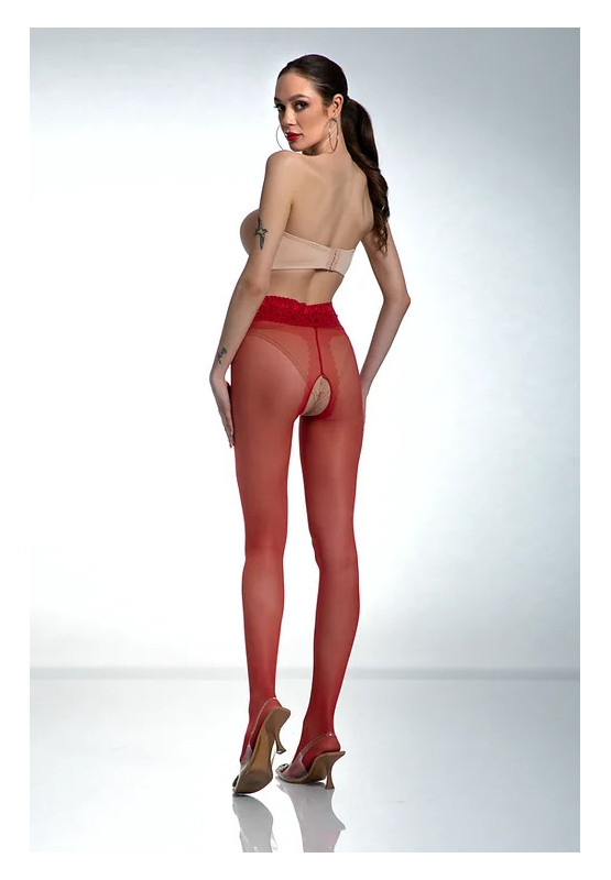 Rote Amour Hip Lace-Strumpfhose mit Loch im Schritt und Spitze