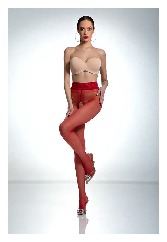 Rote Amour Hip Lace-Strumpfhose mit Loch im Schritt und Spitze