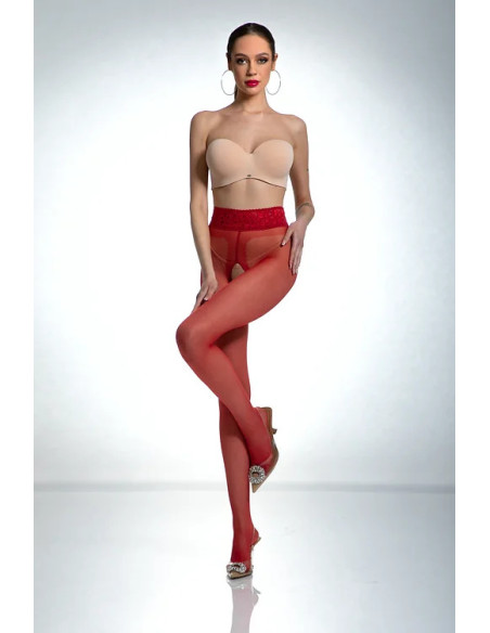 Rote Amour Hip Lace-Strumpfhose mit Loch im Schritt und Spitze