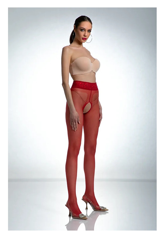 Rote Amour Hip Lace-Strumpfhose mit Loch im Schritt und Spitze