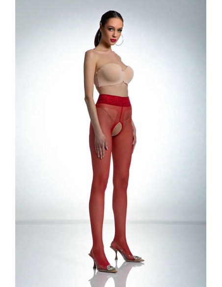 Rote Amour Hip Lace-Strumpfhose mit Loch im Schritt und Spitze